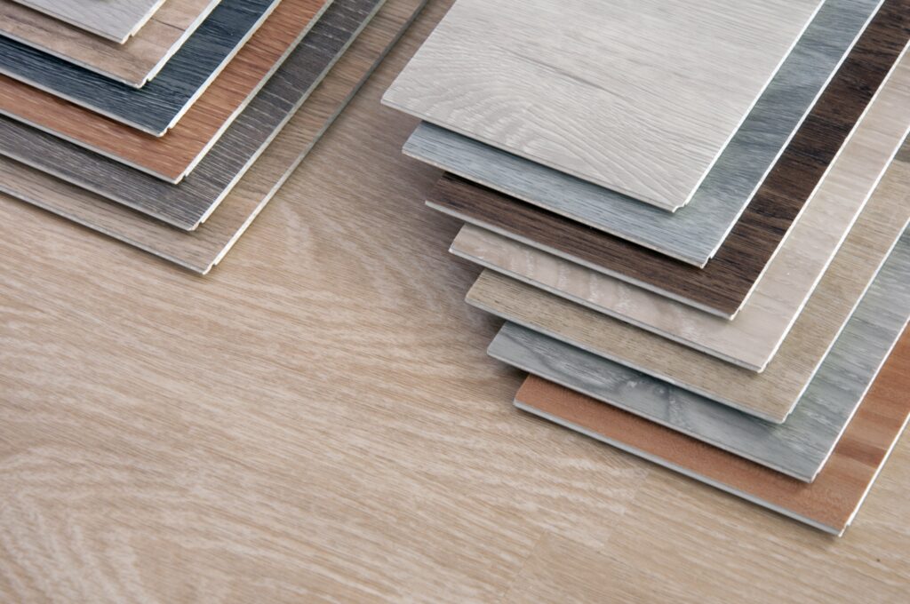 Samples of luxury vinyl plank flooring, different colors