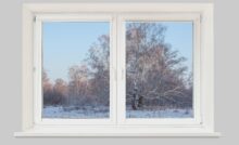 Casement window looking out on winter scenery
